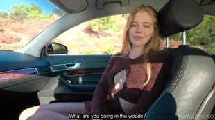 Blonde angel enjoys car oral sex