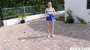 Cheerleader auditions for a wild group sex session with multiple men
